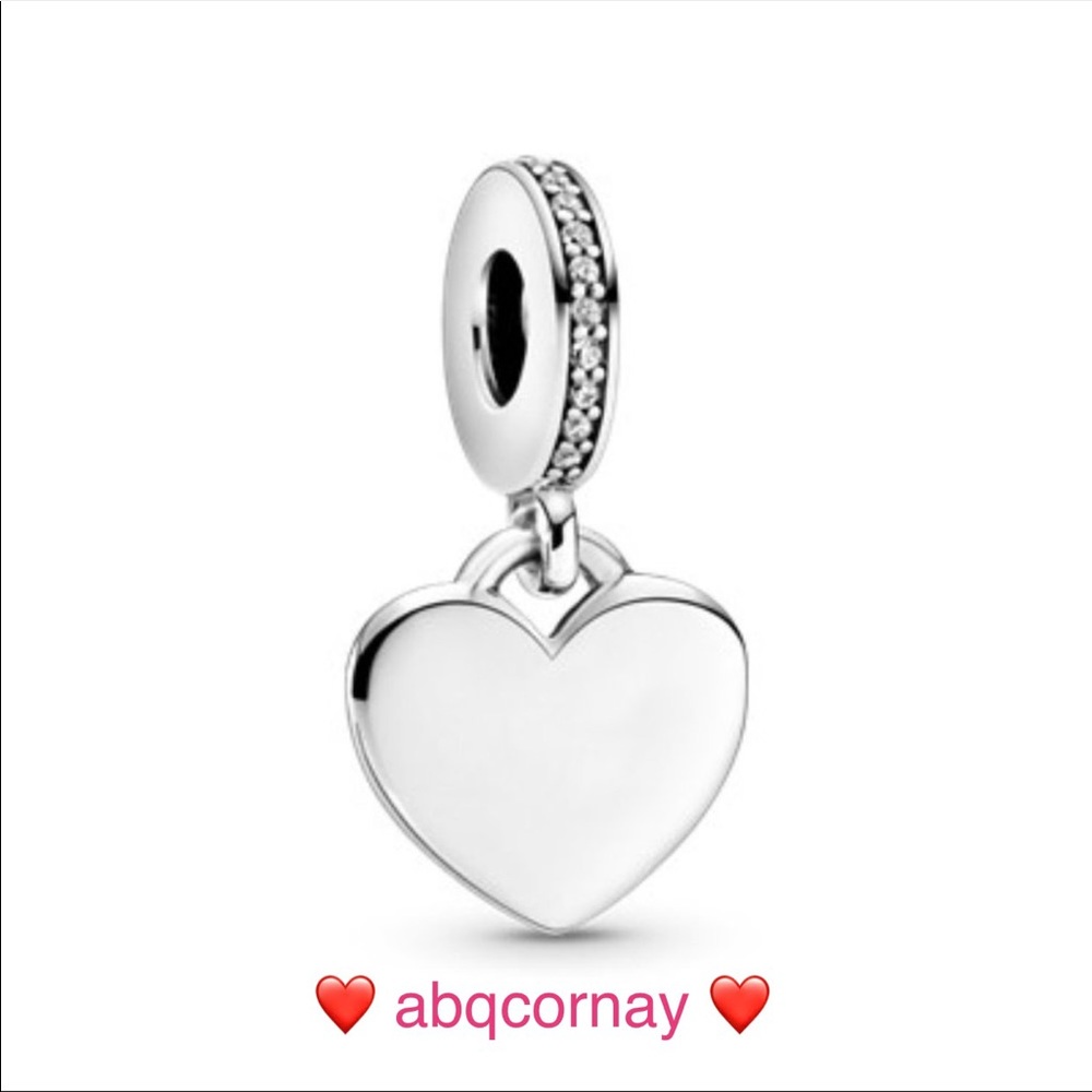 EUC Pandora 'Belgium' 798761C01 Sterling Silver Heart Drop Charm w/ CZs